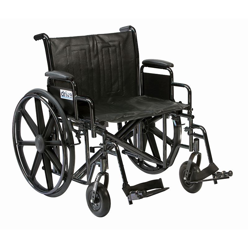 20" Sentra Steel Bariatric HD Plus Wheelchair With Footrests in Black - Self Propel