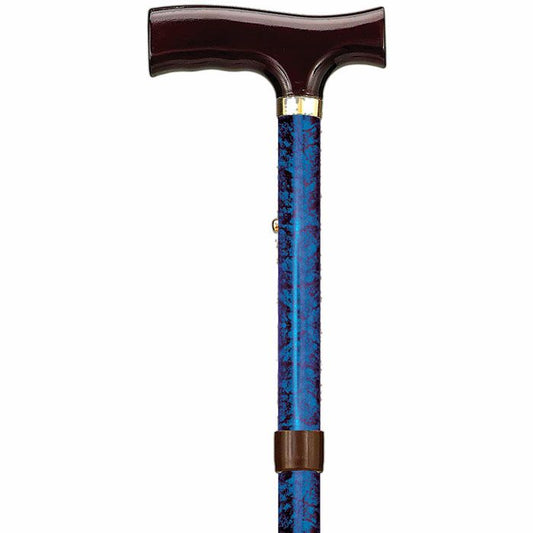 Folding Cane with Strap - Blue Crackle
